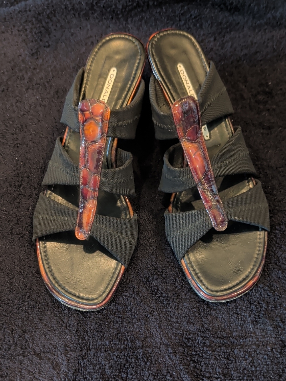 Donald J. Pliner Black Sandals with Brown Leather-Trim Toe Strap